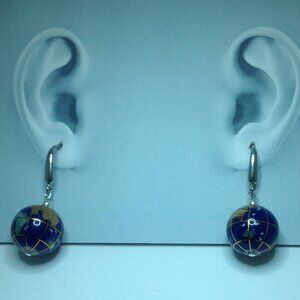 Silver Inlay Earth Globe Earring